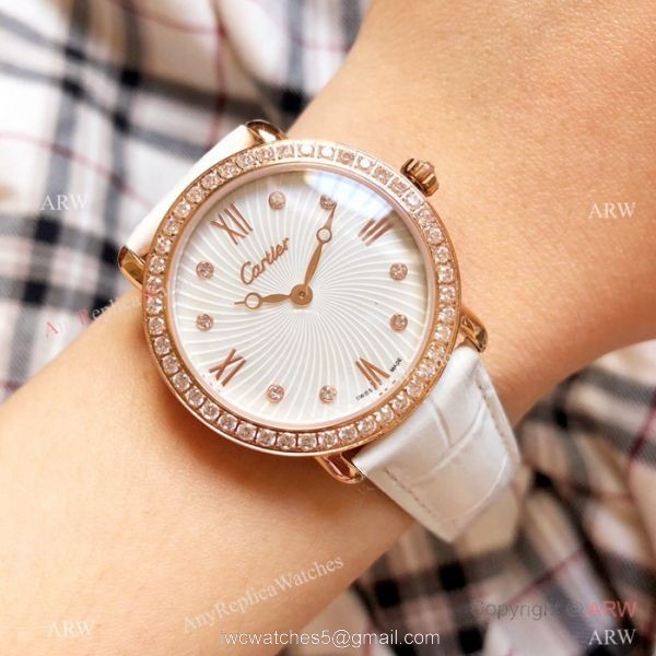Japan Grade Replica Cartier SS Gray Leather Strap Watch Japan Grade Replica Cartier SS Gray Leather Strap Watch