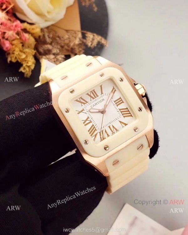 Japan Grade Replica Cartier Santos 100 Rose Gold Watch 35mm Japan Grade Replica Cartier Santos 100 Rose Gold Watch 35mm