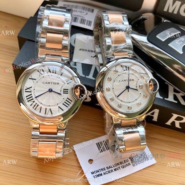 Cartier Ballon Bleu 33mm 2-Tone Rose Gold Silver Dial Womens Fake Cartier Watch Cartier Ballon Bleu 33mm 2-Tone Rose Gold Silver Dial Womens Fake Cartier Watch