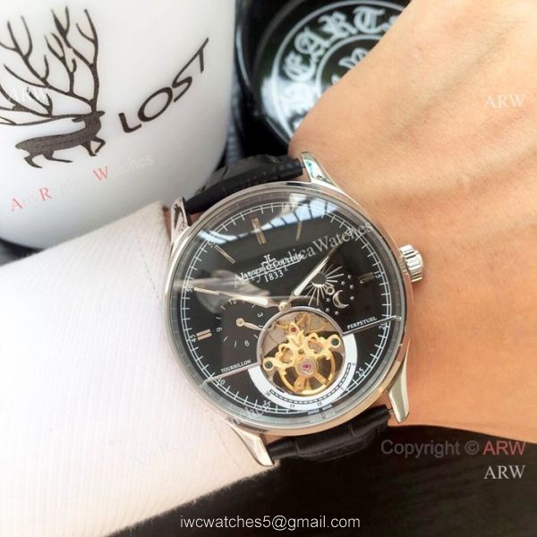 Copy Jaeger-LeCoultre Tourbillon SS Black Leather Strap Watch Copy Jaeger-LeCoultre Tourbillon SS Black Leather Strap Watch