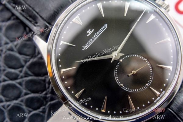 Swiss Copy Jaeger LeCoultre Master ultra thin Watch SS Black Leather Band Swiss Copy Jaeger LeCoultre Master ultra thin Watch SS Black Leather Band