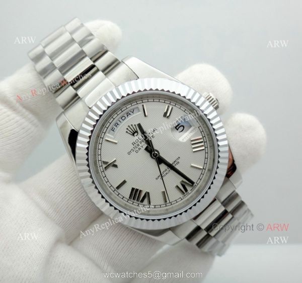New Rolex Day Date President Replica Stainless Steel White Dial Watch 40mm New Rolex Day Date President Replica Stainless Steel White Dial Watch 40mm