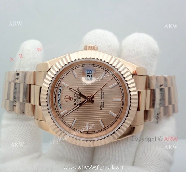 Replica Presidential Rolex Day date 40mm Watch Rose Gold stripped Dial Replica Presidential Rolex Day date 40mm Watch Rose Gold stripped Dial