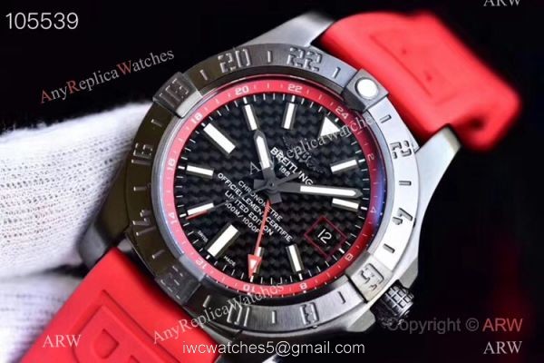 GF Swiss Grade Replica Breitling Avenger II GMT Watch SS Red Rubber Strap GF Swiss Grade Replica Breitling Avenger II GMT Watch SS Red Rubber Strap