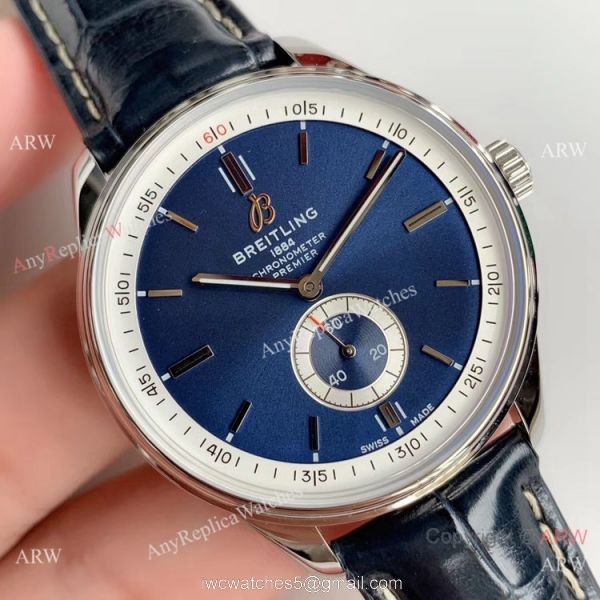 Grade A Replica Breitling Premier Blue Dial Blue Leather Strap Watch Grade A Replica Breitling Premier Blue Dial Blue Leather Strap Watch