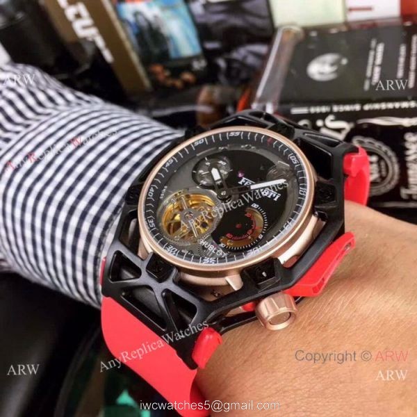 Replica Hublot Techframe Ferrari Tourbillon Watch Red Rubber Strap 43mm Replica Hublot Techframe Ferrari Tourbillon Watch Red Rubber Strap 43mm