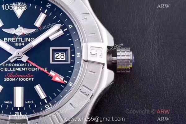 GF Replica Breitling Avenger II GMT SWISS 2836 Watch 43mm Black Face GF Replica Breitling Avenger II GMT SWISS 2836 Watch 43mm Black Face