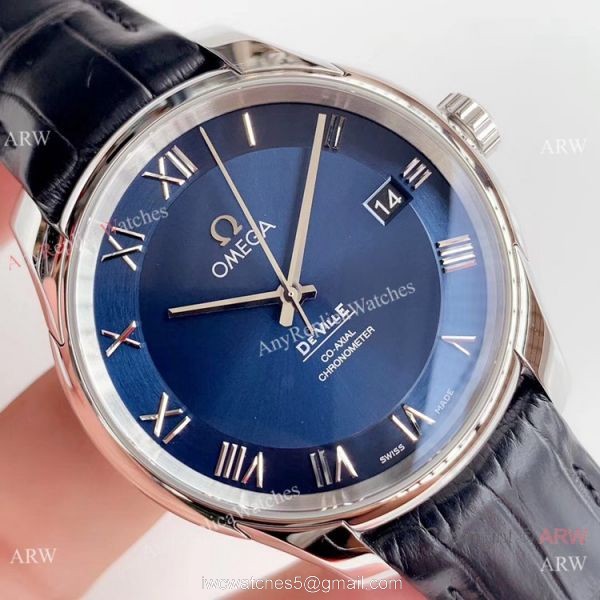 VS Factory Omega De Ville Co-Axial Men Watch Blue Dial Blue Leather Strap VS Factory Omega De Ville Co-Axial Men Watch Blue Dial Blue Leather Strap