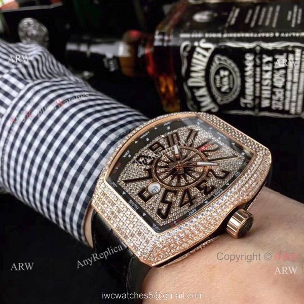 Swiss Quality Franck Muller Vanguard Yachting v45 Watch Rose Gold Diamond Blue Gummy strap Swiss Quality Franck Muller Vanguard Yachting v45 Watch Rose Gold Diamond Blue Gummy strap