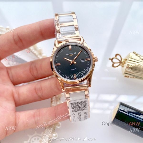 Copy Longines Quartz watches White Ceramic Rose Gold Sapphire glass Copy Longines Quartz watches White Ceramic Rose Gold Sapphire glass