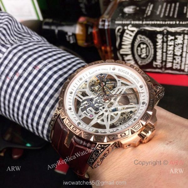 Roger Dubuis Excalibur 46 Skeleton Replica Watch Rose Gold White Dial Roger Dubuis Excalibur 46 Skeleton Replica Watch Rose Gold White Dial
