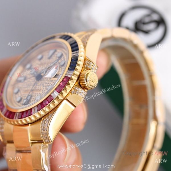 Swiss Grade 1 Replica Rolex GMT Master 2 Rainbow Yellow Gold Watch KSF Eta2836 Swiss Grade 1 Replica Rolex GMT Master 2 Rainbow Yellow Gold Watch KSF Eta2836