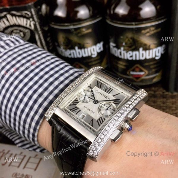 New Copy Cartier Tank Francaise watch SS Diamond Black Leather Band New Copy Cartier Tank Francaise watch SS Diamond Black Leather Band