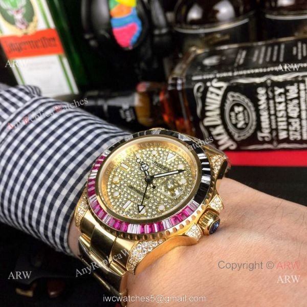 New Rolex GMT Master 2 Rainbow Bezel Yellow Gold Watch Any Watch Replica New Rolex GMT Master 2 Rainbow Bezel Yellow Gold Watch Any Watch Replica