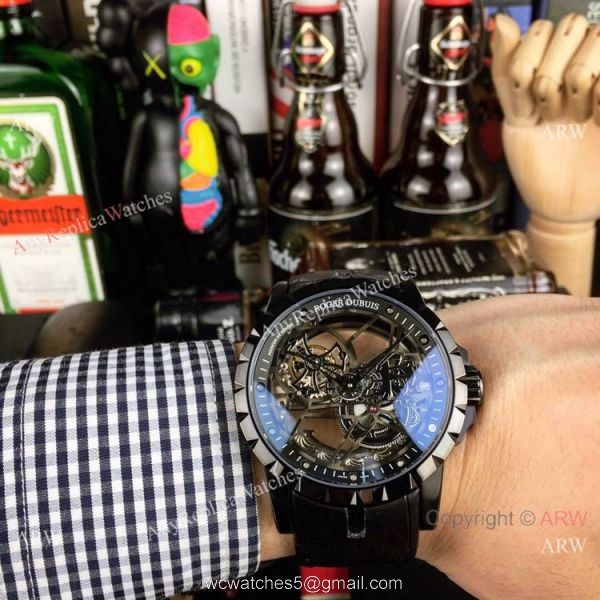 Copy Roger Dubuis Excalibur Flying Tourbillon Watches SS Gray Leather Strap Copy Roger Dubuis Excalibur Flying Tourbillon Watches SS Gray Leather Strap