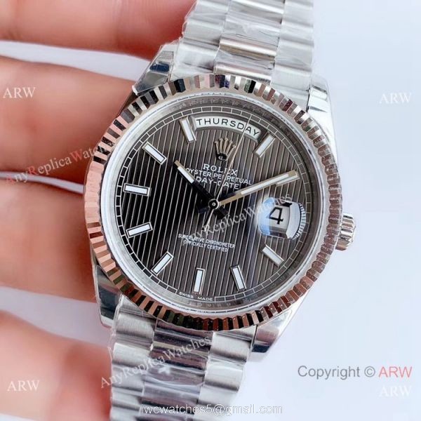NEW Upgraded Rolex Day Date II 3255 Fluted Bezel Gray Dial Copy Watch V3 NEW Upgraded Rolex Day Date II 3255 Fluted Bezel Gray Dial Copy Watch V3