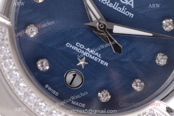 Swiss Grade Omega Constellation 27mm Watch Diamond Bezel Blue MOP Face Swiss Grade Omega Constellation 27mm Watch Diamond Bezel Blue MOP Face