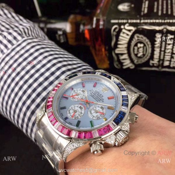 Rolex Daytona Stainless Steel Glacier blue Dial Fake Rolex with Diamond Bezel Men Watch Rolex Daytona Stainless Steel Glacier blue Dial Fake Rolex with Diamond Bezel Men Watch