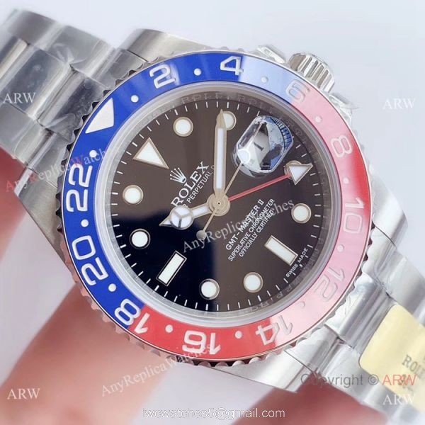 UN factory/904L/Swiss 3285 Rolex Gmt Master II Pepsi Replica Watch Black Dial Oyster Band UN factory/904L/Swiss 3285 Rolex Gmt Master II Pepsi Replica Watch Black Dial Oyster Band