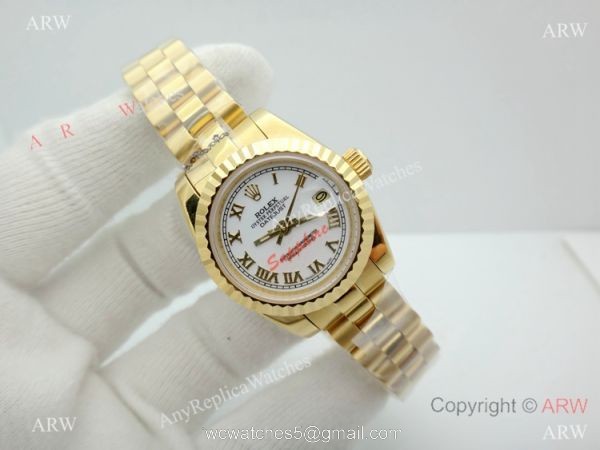 Copy Rolex Datejust Gold White Face Presidential Watch 26mm for Lady Copy Rolex Datejust Gold White Face Presidential Watch 26mm for Lady