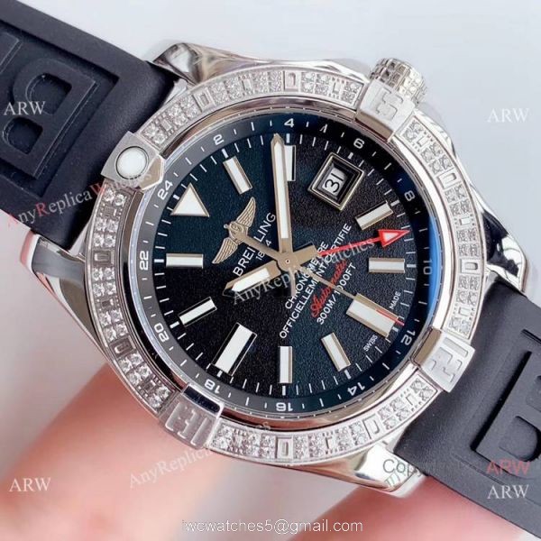 Noob Factory V2 Breitling Avenger II GMT Replica Watch Black Dial Diamond Bezel Noob Factory V2 Breitling Avenger II GMT Replica Watch Black Dial Diamond Bezel