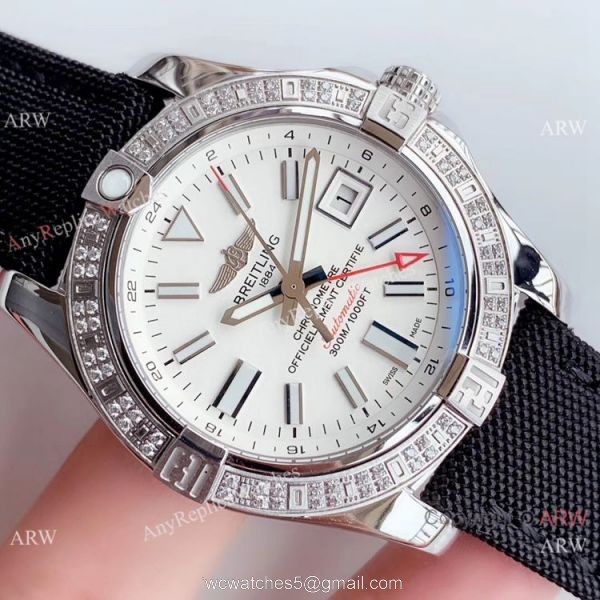 Noob V2 Breitling Avenger II GMT Swiss 2836 Watch White Face Diamond Bezel Noob V2 Breitling Avenger II GMT Swiss 2836 Watch White Face Diamond Bezel