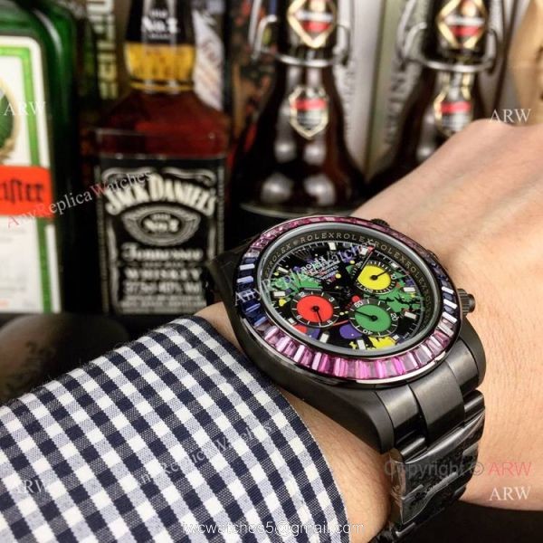 Rolex Daytona Rainbow Replica Blacksteel Graffiti Face 43mm Rolex Daytona Rainbow Replica Blacksteel Graffiti Face 43mm