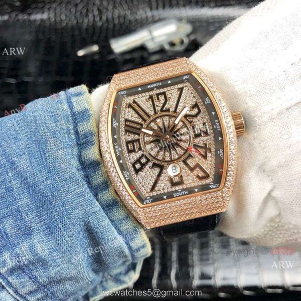 Franck Muller Vanguard Yachting V45 SC DT Men Watch Rose Gold Diamonds Franck Muller Vanguard Yachting V45 SC DT Men Watch Rose Gold Diamonds