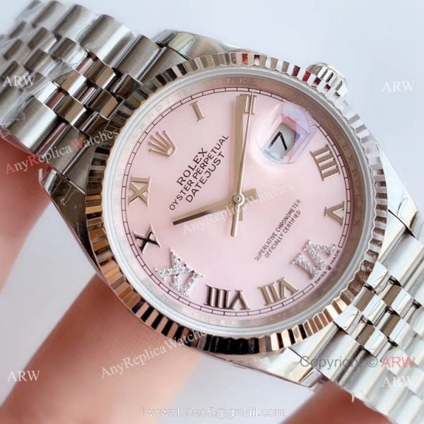 EWF Replica Rolex Oyster Perpetual Datejust Watch Pink Dial with VI IX Diamond EWF Replica Rolex Oyster Perpetual Datejust Watch Pink Dial with VI IX Diamond