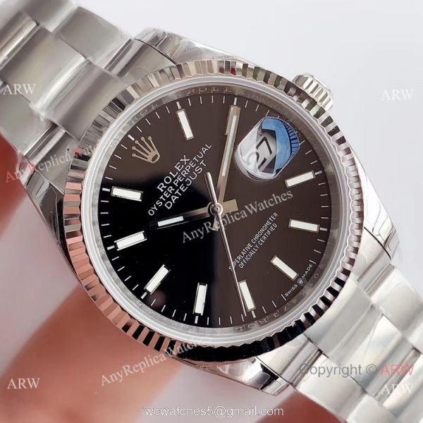 Swiss Knockoff Rolex Datejust EW Factory 3235 Black Dial Watch 36mm Swiss Knockoff Rolex Datejust EW Factory 3235 Black Dial Watch 36mm