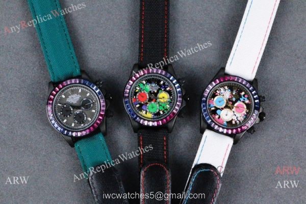 Rolex Daytona Rainbow Replica Watch Graffiti Dial White Leather Strap Rolex Daytona Rainbow Replica Watch Graffiti Dial White Leather Strap