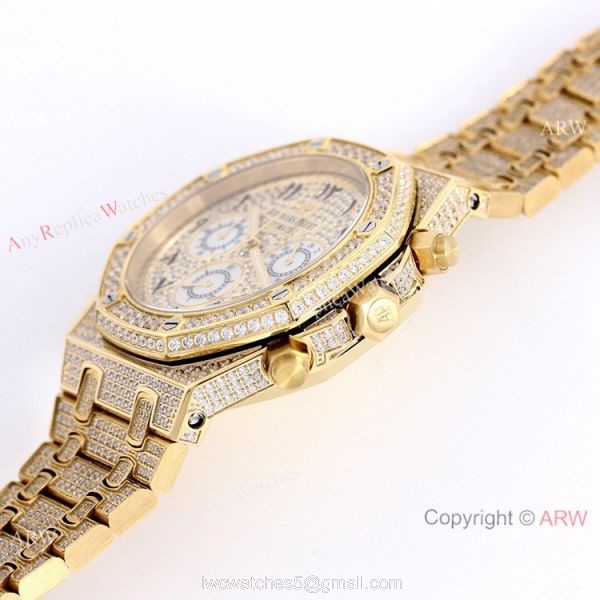 Audemars Piguet Royal Oak Full Iced Out Watch Replica Yellow Gold 41.5mm Audemars Piguet Royal Oak Full Iced Out Watch Replica Yellow Gold 41.5mm
