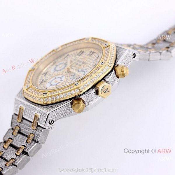 Best Replica Audemars Piguet Royal Oak Iced Out Watch Two Tone Diamond Dial Best Replica Audemars Piguet Royal Oak Iced Out Watch Two Tone Diamond Dial