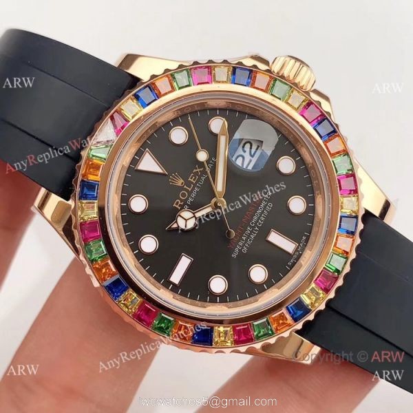 Rolex Yachtmaster 116695SATS Rose Gold Rainbow Bezel Watch Noob Factory/316L/Swiss ETA2836 Rolex Yachtmaster 116695SATS Rose Gold Rainbow Bezel Watch Noob Factory/316L/Swiss ETA2836