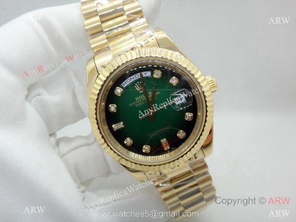 Replica Rolex Presidential Diamond Day-Date Green Dial Yellow Gold Watch 40mm Replica Rolex Presidential Diamond Day-Date Green Dial Yellow Gold Watch 40mm