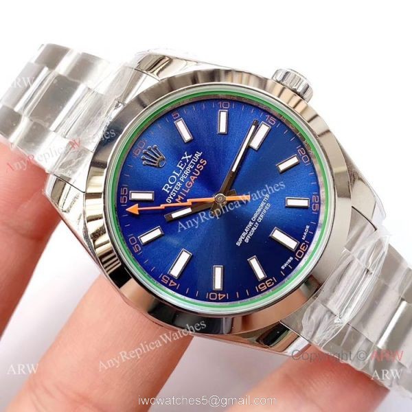 Noob Factory ETA2836 Rolex Milgauss Blue Replica Watch Stainless Steel Case Noob Factory ETA2836 Rolex Milgauss Blue Replica Watch Stainless Steel Case