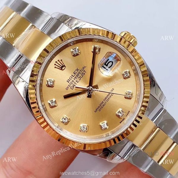 EWF Swiss Rolex Datejust Two Tone Diamond 36mm Watch EW Factory 3235 Movement EWF Swiss Rolex Datejust Two Tone Diamond 36mm Watch EW Factory 3235 Movement