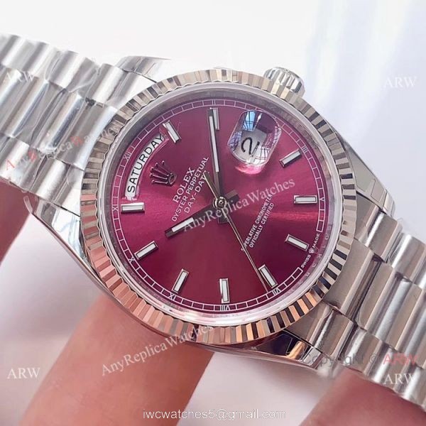 (EW)Swiss 3255 Replica Presidential Rolex Day-Date 36mm Watch Stainless Steel Red Dial (EW)Swiss 3255 Replica Presidential Rolex Day-Date 36mm Watch Stainless Steel Red Dial