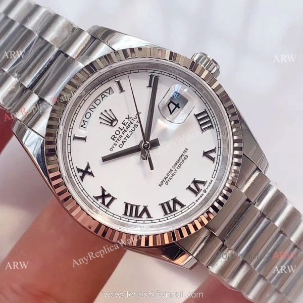 Swiss Grade 1 Rolex DayDate EWF Swiss 3255 White Roman Dial Watch 36mm Swiss Grade 1 Rolex DayDate EWF Swiss 3255 White Roman Dial Watch 36mm