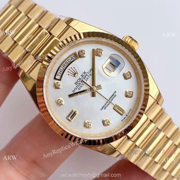 (EW Factory )Rolex Oyster Perpetual Day Date Fake Watch All Gold White MOP Dial 36mm (EW Factory )Rolex Oyster Perpetual Day Date Fake Watch All Gold White MOP Dial 36mm