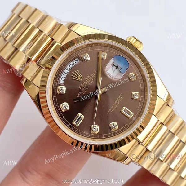 (EW Factory )Rolex Oyster Perpetual Day Date Fake Watch ETA3255 Gold President Brown Diamond Dial (EW Factory )Rolex Oyster Perpetual Day Date Fake Watch ETA3255 Gold President Brown Diamond Dial