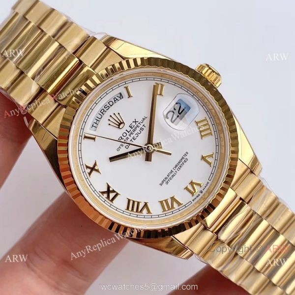 (EW Factory) Swiss Grade 1 Rolex Oyster Perpetual Day Date Fake Watch 36mm White Roman Dial (EW Factory) Swiss Grade 1 Rolex Oyster Perpetual Day Date Fake Watch 36mm White Roman Dial