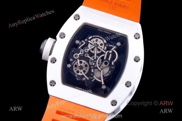 KV Factory Swiss Replica Richard Mille Bubba Watson RM 055 White Ceramic Automatic Watch Orange Rubber Band KV Factory Swiss Replica Richard Mille Bubba Watson RM 055 White Ceramic Automatic Watch Orange Rubber Band