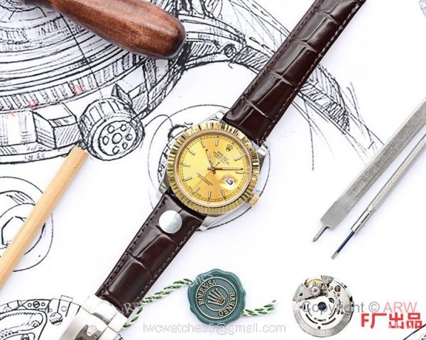 New Upgraded Rolex Datejust II 41 Watch Gold Case Brown Leather Band New Upgraded Rolex Datejust II 41 Watch Gold Case Brown Leather Band