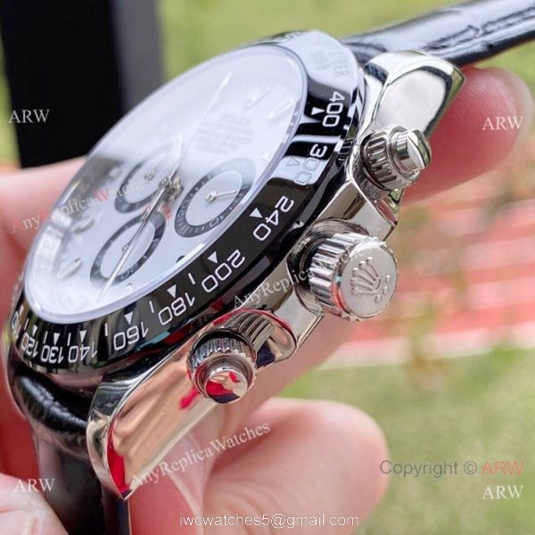 Copy Rolex Daytona 43mm Watch Panda Face Black Leather Strap Copy Rolex Daytona 43mm Watch Panda Face Black Leather Strap
