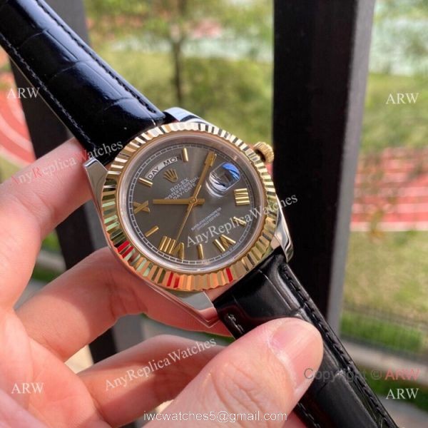Upgraded Rolex DayDate II Green Dial Leather Strap Watch 41mm Upgraded Rolex DayDate II Green Dial Leather Strap Watch 41mm
