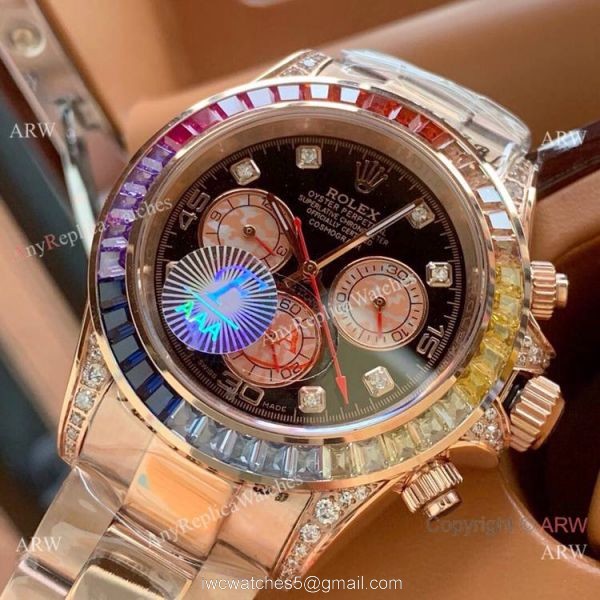 Rolex Rainbow Daytona Watch Yellow Gold Diamonds on lugs Automatic Movement Rolex Rainbow Daytona Watch Yellow Gold Diamonds on lugs Automatic Movement