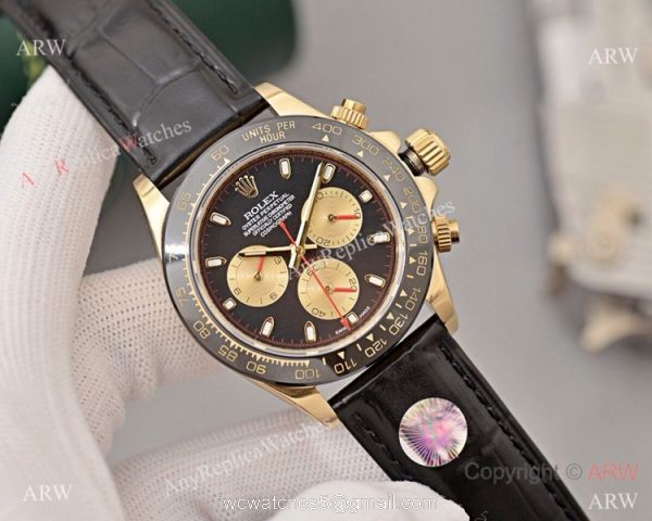 Best Replica Rolex Daytona watch Gold Dial with Diamond Leather Strap Best Replica Rolex Daytona watch Gold Dial with Diamond Leather Strap