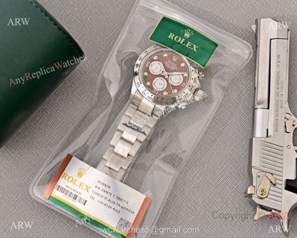 Copy Rolex Cosmograph Daytona Watch SS Brown Dial with Diamond Copy Rolex Cosmograph Daytona Watch SS Brown Dial with Diamond
