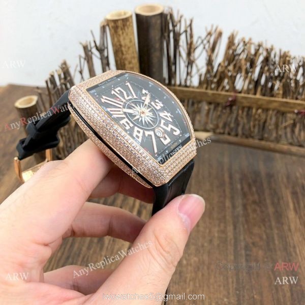 Copy Franck Muller Geneve Vanguard Diamond Watch Rose Gold Black Dial Copy Franck Muller Geneve Vanguard Diamond Watch Rose Gold Black Dial